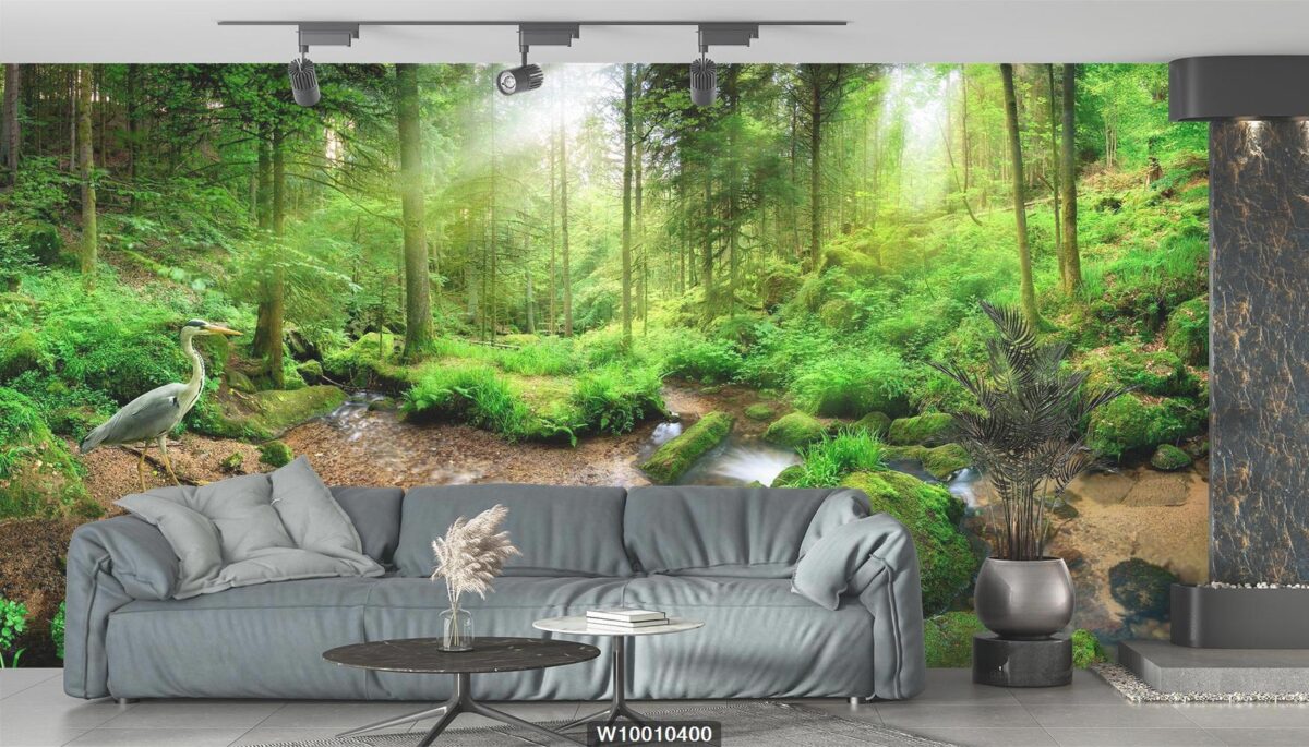 پوستر دیواری سه بعدی طبیعت جنگل رودخانه W10010400 سالن پذیرایی