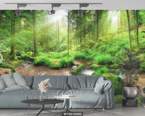 پوستر دیواری سه بعدی طبیعت جنگل رودخانه W10010400 سالن پذیرایی