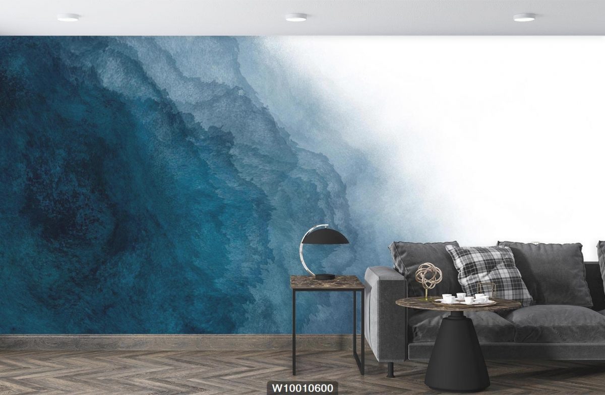 پوستر کاغذ دیواری هنری آبی سفید W10010600 سالن پذیرایی