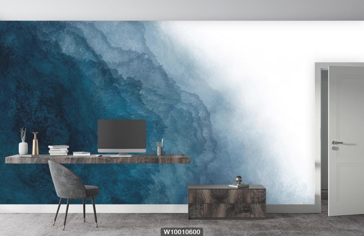 پوستر کاغذ دیواری هنری آبی سفید W10010600 دفتر کار