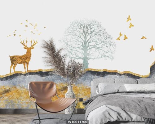 پوستر کاغذ دیواری هنری گوزن و درخت W10011700 اتاق خواب