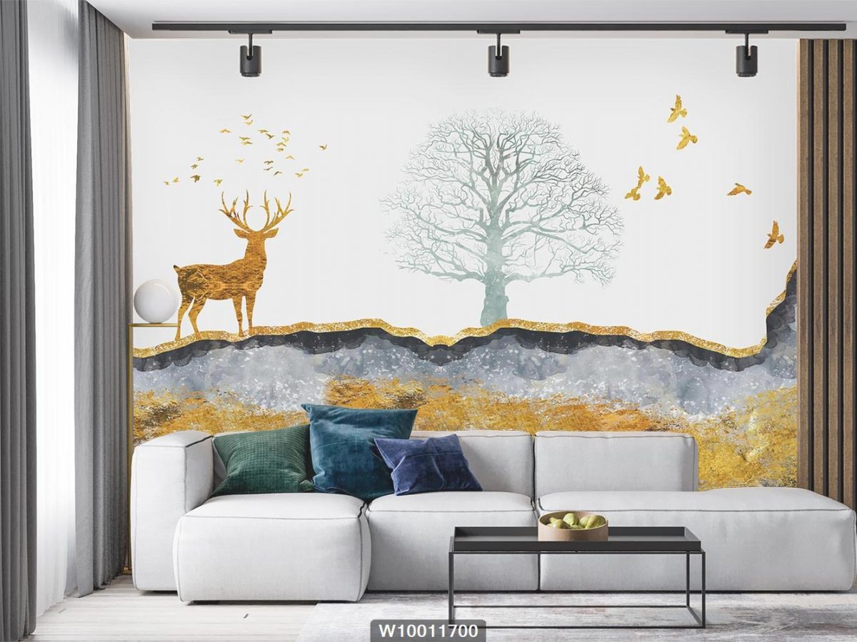 پوستر کاغذ دیواری هنری گوزن و درخت W10011700 سالن پذیرایی