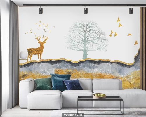 پوستر کاغذ دیواری هنری گوزن و درخت W10011700 اتاق خواب