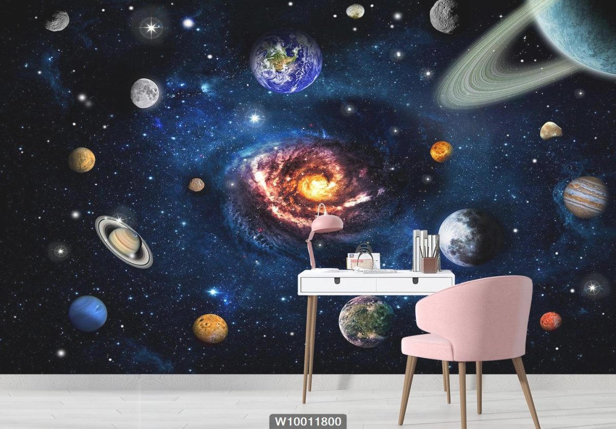 پوستر کاغذ دیواری کهکشان فضا سیارات W10011800 اتاق نوجوان دخترانه