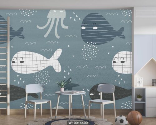 پوستر دیواری کودک طرح ماهی و دریا W10014400