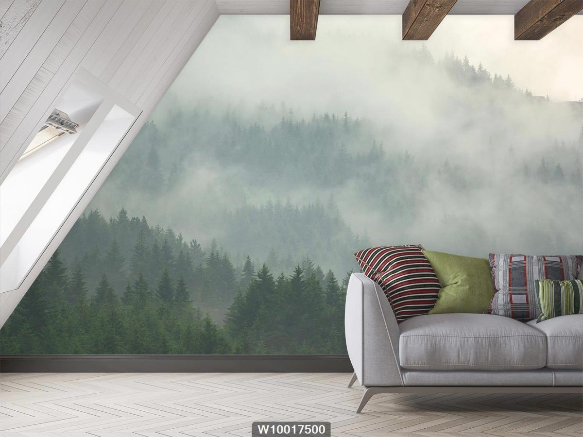 پوستر دیواری طبیعت و جنگل مه آلود W10017500 پذیرایی