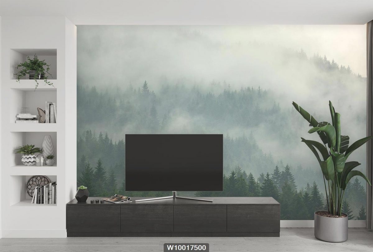 پوستر دیواری طبیعت و جنگل مه آلود W10017500 پشت تلویزیون