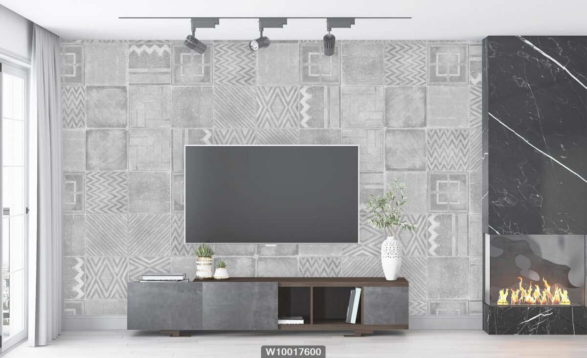 پوستر کاغذ دیواری طرح بتن اشکال هندسی W10017600 پشت تلویزیون